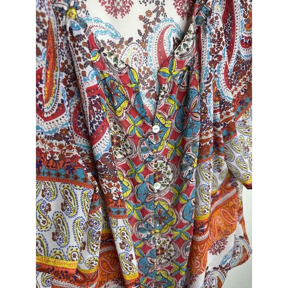Fig and Flower Blouse Womens 2X Multicolor Paisley Kimono Tie Front Bohemian Top - Picture 3 of 6